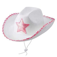 TJHL White Kids Cowgirl Hat, Felt Princess with Pink Sequin Star Party Tiara - Cowboy Costume Accesssories-White