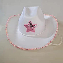 Load image into Gallery viewer, TJHL White Kids Cowgirl Hat, Felt Princess with Pink Sequin Star Party Tiara - Cowboy Costume Accesssories-White
