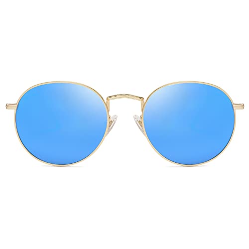 SOJOS Small Round Polarized Sunglasses for Women Men Classic Vintage Retro Shades UV400 SJ1014, Blue