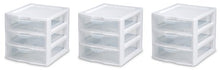 Load image into Gallery viewer, Sterilite 20938003 Wide 3 Drawer Unit, White Frame with Clear Drawers, 3-Pack
