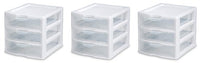 Sterilite 20938003 Wide 3 Drawer Unit, White Frame with Clear Drawers, 3-Pack