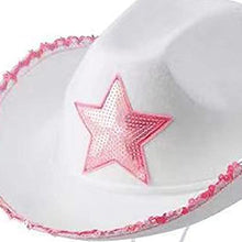 Load image into Gallery viewer, TJHL White Kids Cowgirl Hat, Felt Princess with Pink Sequin Star Party Tiara - Cowboy Costume Accesssories-White
