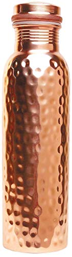 APEX OUTLET 100% Pure Copper water bottle Ayurvedic Water Copper Bottle - Leak-Proof water bottle hammered bottle Seal Cap, joint free copper bottle Christmas gift 32 Oz (Hammered)