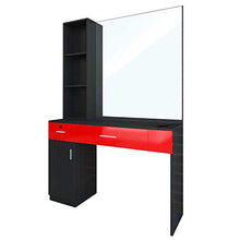 Load image into Gallery viewer, Artist Hand Wall Mount Salon Station Barber Stations Styling Station Barber Beauty Spa Salon Equipment Set with Mirror,Left Shelf (Black/Red)
