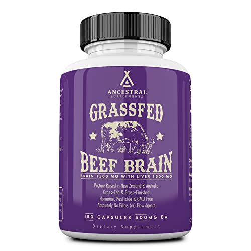 Ancestral Supplements Grass Fed Brain (with Liver)  Supports Brain, Mood, Memory Health (180 Capsules)