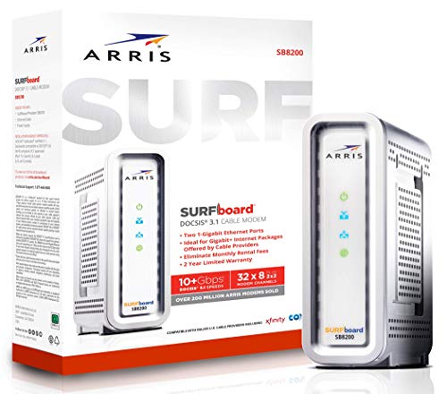 ARRIS SURFboard SB8200 DOCSIS 3.1 Gigabit Cable Modem, Approved for Cox, Xfinity, Spectrum & others , White , Max Internet Speed Plan 2000 Mbps