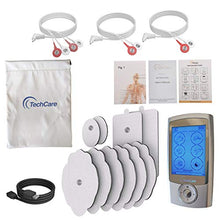 Load image into Gallery viewer, TechCare Pro TENS Unit 24 Modes Best Portable Massager Back Neck Stress Sciatic Pain, Handheld Full Body Palm Plus Digital Pulse Impulse Professional Micro Massager (Silver)
