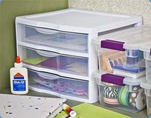 Load image into Gallery viewer, Sterilite 20938003 Wide 3 Drawer Unit, White Frame with Clear Drawers, 3-Pack
