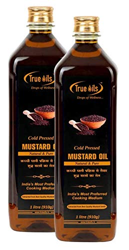 True Oils Natural and Pure Cold Pressed Edible Mustard Oil for Hair, Body, Skin Care, Massage, Cooking Oil (Pack of 2 x 1 ltr each)