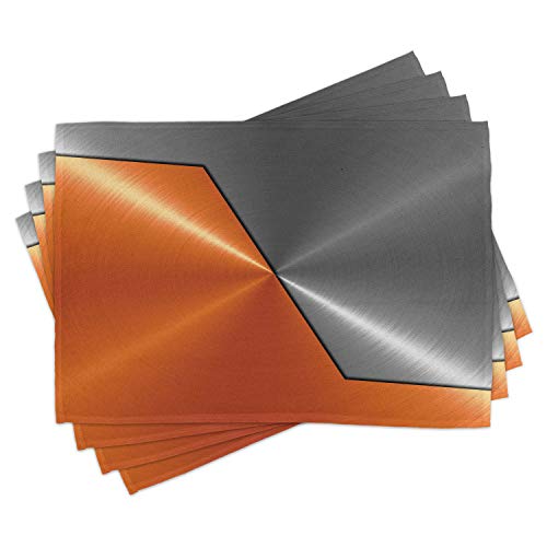 Ambesonne Orange and Grey Place Mats Set of 4, 3D Style Machinery Structure Image Detailed Vivid Modern Contrast Colors, Washable Fabric Placemats for Dining Table, Standard Size, Orange Gray
