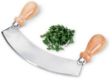 Load image into Gallery viewer, HIC&#39;s Mezzaluna Rocking Vegetable Chopper and Mincing Knife, 6.75-Inch Stainless Steel Blade with Wooden Handles
