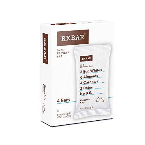 RXBAR, Chocolate Chip, Protein Bar, 1.83 Ounce (Pack of 4), High Protein Snack, Gluten Free