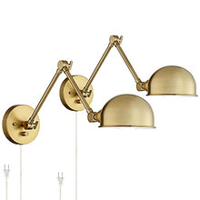 Load image into Gallery viewer, Somers Industrial Swing Arm Wall Lamps Set of 2 LED Antique Brass Metal Plug-in Light Fixture Half Dome Shades for Bedroom Bedside House Reading Living Room Home Hallway Dining - 360 Lighting
