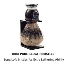 Load image into Gallery viewer, Parker Safety Razor, Premium 3-Band Pure Badger Bristle Shaving Brush with Stand, Packaged in a Gift Box, Generates a Fabulous Lather. (Faux Horn)
