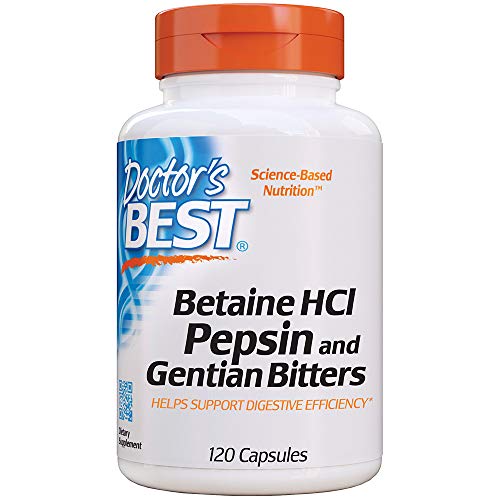 Doctor's Best Betaine HCI Pepsin & Gentian Bitters, Digestive Enzymes for Protein Breakdown & Absorption, Non-GMO, Gluten Free, 120 Caps, Original Version (DRB-00163)