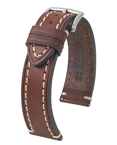 Hirsch Liberty Leather Watch Strap - Brown - L - 20mm / 18mm - Shiny Silver Buckle - Artisan Calf Leather Band