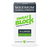 SweatBlock Maximum Strength Antiperspirant Sweat Wipes - For Excessive Sweat Protection - Extra Large - Up to 7 day protection per use - 10 Count - Unisex