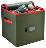 Christmas Ornament Storage - Stores up to 64 Holiday Ornaments, Adjustable Dividers, Zippered Closure with Two Handles. Attractive Storage Box Keeps Holiday Decorations Clean and Dry for Next Season.