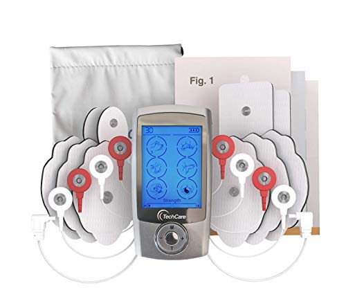 TechCare Pro TENS Unit 24 Modes Best Portable Massager Back Neck Stress Sciatic Pain, Handheld Full Body Palm Plus Digital Pulse Impulse Professional Micro Massager (Silver)