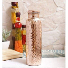 Load image into Gallery viewer, APEX OUTLET 100% Pure Copper water bottle Ayurvedic Water Copper Bottle - Leak-Proof water bottle hammered bottle Seal Cap, joint free copper bottle Christmas gift 32 Oz (Hammered)
