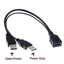 Load image into Gallery viewer, Jimi Cable USB 3.0 Female to Dual USB Male Extra Power Data Y Extension Cable for 2.5&quot; Mobile Hard Disk
