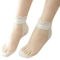 Elaco Ultrathin Transparent Beautiful Crystal Lace Elastic Short Socks For Women (White)
