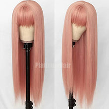 Load image into Gallery viewer, PlatinumHair Pink Wigs for Women Long Silky Straight Pink Wig with Full Bangs Heat Resistant Synthetic Hair Replacement Wigs for Costume Cosplay 24 Inch (Pack of 1)
