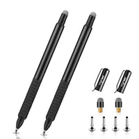 Digiroot (2Pcs) 2-in-1 Precision Disc Tip with Fiber Tip Stylus for Notes-Taking, Drawing , Navigation (4 Discs, 2 Fiber Tips Included)- (Black/Black)