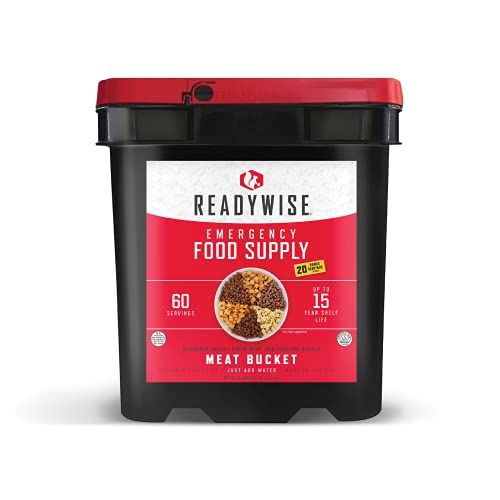 ReadyWise Emergency Food Supply, Freeze-Dried Meat, Survival-Food Disaster Kit for Hurricane Preparedness, Camping Food, Prepper Supplies, Emergency Supplies, Entre Variety-Pack Bucket, 60 Servings,