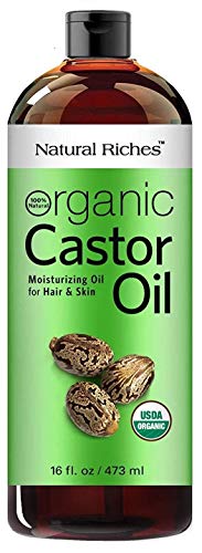 Organic Castor Oil Cold pressed USDA certified for Dry Skin Hair Loss Dandruff Thicker Hair - Moisturizes heals Scalp Skin Hair growth Thicker Eyelashes & Eyebrows 16 fl. oz. Natural Riches