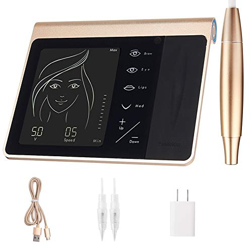 Tattoo Machine Permanent Makeup Touch Screen Kit Eyebrow Lip Eyeline Machine with Microblading Pen Needle MTS and PMU Beauty Makeup Device (Gold)