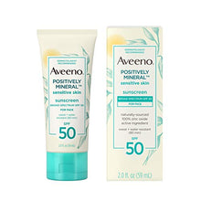 Load image into Gallery viewer, Aveeno Positively Mineral Sensitive Skin Daily Sunscreen Lotion for Face, Broad Spectrum SPF 50 with 100% Zinc Oxide, Lightweight &amp; Non-Comedogenic Facial Sunscreen, Travel-Size, 2 fl. oz
