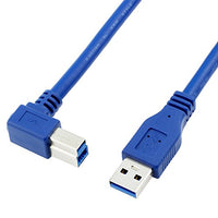 Bluwee USB 3.0 Cable - Type A-Male to Right Angle Type B-Male Printer Scanner Cord - 2 Feet (0.6 Meters) - Round Blue