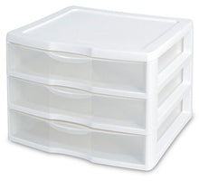 Load image into Gallery viewer, Sterilite 20938003 Wide 3 Drawer Unit, White Frame with Clear Drawers, 3-Pack
