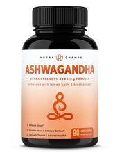 Load image into Gallery viewer, Organic Ashwagandha 2000mg with Holy Basil Leaf &amp; Black Pepper Extract - Ashwaganda Root Powder Supplement for Adrenal Fatigue, Mood &amp; Thyroid Support - 90 Vegan Capsules
