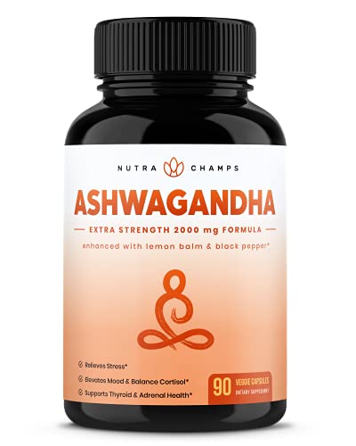 Organic Ashwagandha 2000mg with Holy Basil Leaf & Black Pepper Extract - Ashwaganda Root Powder Supplement for Adrenal Fatigue, Mood & Thyroid Support - 90 Vegan Capsules