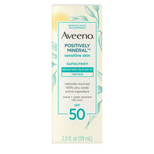 Load image into Gallery viewer, Aveeno Positively Mineral Sensitive Skin Daily Sunscreen Lotion for Face, Broad Spectrum SPF 50 with 100% Zinc Oxide, Lightweight &amp; Non-Comedogenic Facial Sunscreen, Travel-Size, 2 fl. oz
