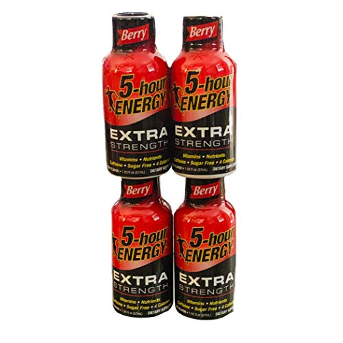 5 Hour Energy Extra Strength Berry Flavored Drink | Sugar Free Energy | Pack of 4 Bottles | 1.93 oz Each