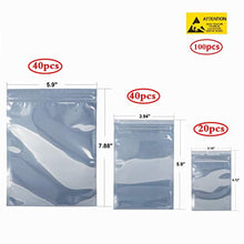Load image into Gallery viewer, QNINE 100 Pack Anti-Static Bags Set, Include 3 Different Type Reusable Bags and 100pcs Antistatic Labels, Suitable for Different Computer Accessories
