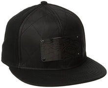 Load image into Gallery viewer, Game of Thrones Men&#39;s Stark Metal Badge Quilted Nylon Flat Brim Snap Back, Black, One Size
