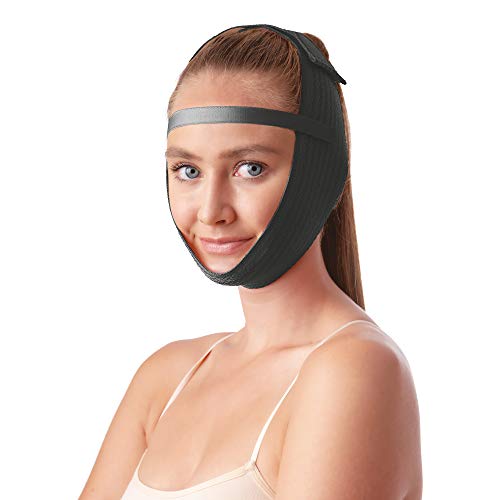 Post Surgical Chin Strap Bandage for Women - Neck and Chin Compression Garment Wrap - Face Slimmer, Jowl Tightening, Chin Lifting (Black) (Black)