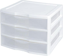 Load image into Gallery viewer, Sterilite 20938003 Wide 3 Drawer Unit, White Frame with Clear Drawers, 3-Pack
