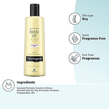 Load image into Gallery viewer, Neutrogena Fragrance-Free Lightweight Body Oil for Dry Skin, Sheer Moisturizer in Light Sesame Formula, 8.5 Fl Oz
