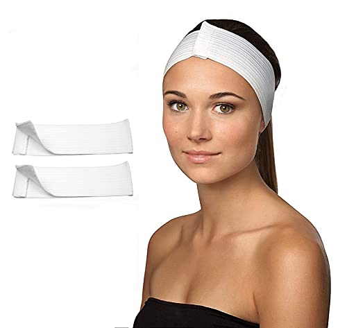 Dukal Stretch Headbands. Pack of 48 Disposable Headbands for Spa Treatments. Hook and Loop Closure. Elastic Spa Headbands. Soft Flexible Material. White color.
