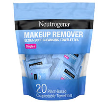 Load image into Gallery viewer, Neutrogena Makeup Remover Facial Cleansing Towelette Singles, Daily Face Wipes Remove Dirt, Oil, Makeup &amp; Waterproof Mascara, Gentle, Individually Wrapped, 100% Plant-Based Fibers, 20 ct
