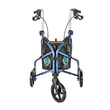 Load image into Gallery viewer, HEALTHLINE 3 Wheel Rollator Walker for Seniors, Foldable Lightweight Three Wheel Walker Traveler Mobility Rollator 3 Wheel Walker with Basket Tray, Pouch, Brakes, Narrow Walker for Small Spaces, Blue
