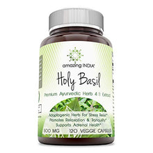 Load image into Gallery viewer, Amazing India Holy Basil Extract 500mg 120 Capsules (Non-GMO) Per Bottle - 100% Pure Tulsi (Ocimum Sanctum) Leaf Extract 4:1 Concentrate - Promotes Calm and Wellness
