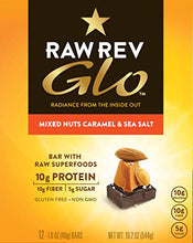 Load image into Gallery viewer, Raw Rev Glo Vegan Protein Bars, Mixed Nuts, Caramel and Sea Salt, 1.6 Ounce (Pack of 12)
