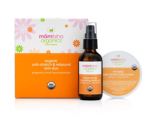 Mambino Organics Anti-Stretch & Rebound Skin Duo  All Natural Skincare Set for Pregnant Women  Anti-stretch mark Belly Butter, Body Moisturizer Pregnancy Gift Set for Moms To Be