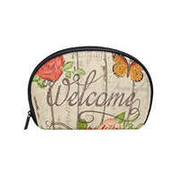 Makeup Bag Welcome Vintage Flower Rose Butterfly Cosmetic Pouch Clutch